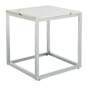 Safavieh Bethany Square End Table – Sleek Contemporary Design With Geometric Base For Modern Living Spaces White Marble Veneer/Chrome Leg ACC6201B