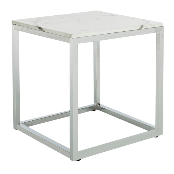 Safavieh Bethany Square End Table – Sleek Contemporary Design With Geometric Base For Modern Living Spaces White Marble Veneer/Chrome Leg ACC6201B