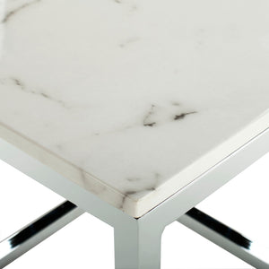 Safavieh Bethany Square End Table – Sleek Contemporary Design With Geometric Base For Modern Living Spaces White Marble Veneer/Chrome Leg ACC6201B