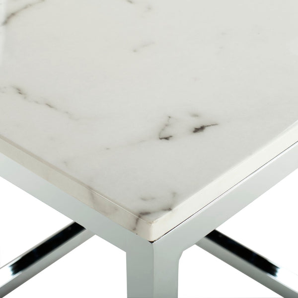 Safavieh Bethany Square End Table – Sleek Contemporary Design With Geometric Base For Modern Living Spaces White Marble Veneer/Chrome Leg ACC6201B