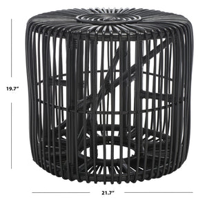 Safavieh Jabez Round Accent Table - Island-Inspired Rattan Design For Coastal And Bohemian Living Spaces Black ACC6502B