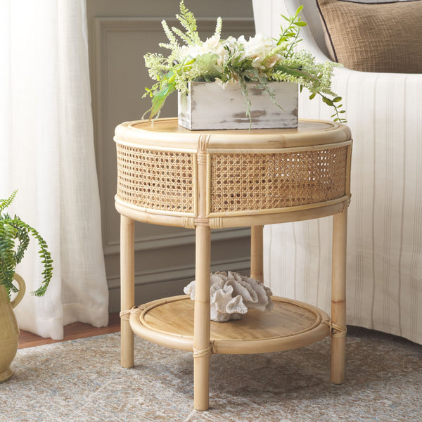 Safavieh Arvid Round Accent Table - Exquisite Wood & Rattan Craftsmanship For Timeless Natural Elegance Natural Wood And Rattan Acc6505a