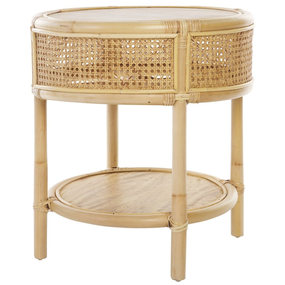 Safavieh Arvid Round Accent Table - Handcrafted Mango Wood & Rattan - Versatile Living Room & Bedroom Decor ACC6505A