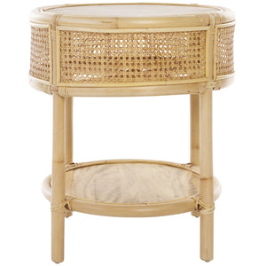 Safavieh Arvid Round Accent Table - Exquisite Wood & Rattan Craftsmanship For Timeless Natural Elegance Natural Wood And Rattan Acc6505a