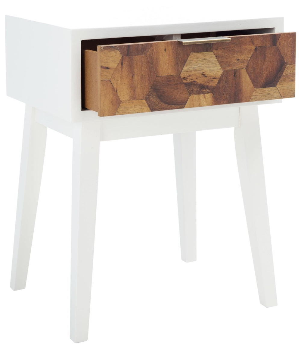 Safavieh Nilo Mid-Century Accent Table With Hexagon Drawer – Stylish, Versatile Design For Any Room White / Natural ACC6600A