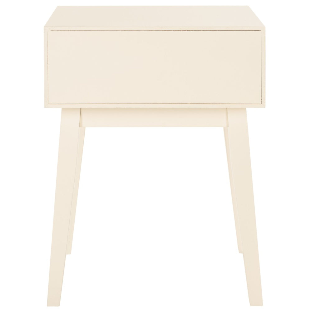 Safavieh Keya Mid-Century Modern Accent Table With Striated Hexagon Drawer And Gold Pull For Stylish Storage White ACC6601A