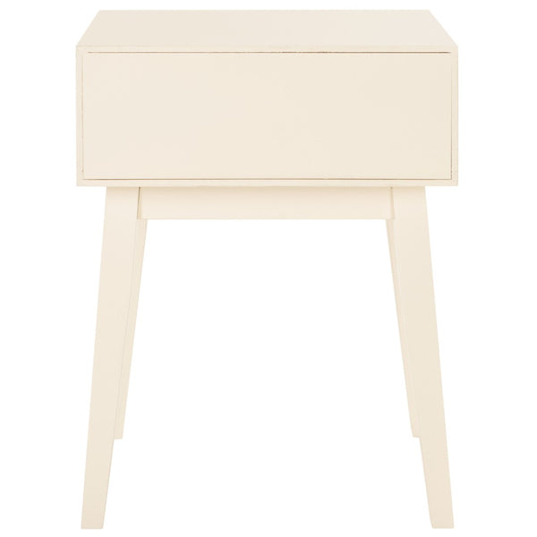 Safavieh Keya Mid-Century Modern Accent Table With Striated Hexagon Drawer And Gold Pull For Stylish Storage White ACC6601A