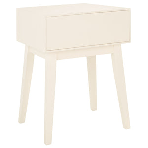 Safavieh Keya Mid-Century Modern Accent Table With Striated Hexagon Drawer And Gold Pull For Stylish Storage White ACC6601A