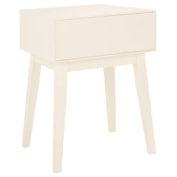 Safavieh Keya Mid-Century Modern Accent Table With Striated Hexagon Drawer And Gold Pull For Stylish Storage White ACC6601A
