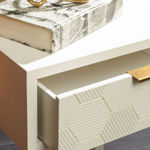 Safavieh Keya Mid-Century Modern Accent Table With Striated Hexagon Drawer And Gold Pull For Stylish Storage White ACC6601A