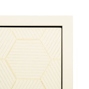 Safavieh Keya Mid-Century Modern Accent Table With Striated Hexagon Drawer And Gold Pull For Stylish Storage White ACC6601A