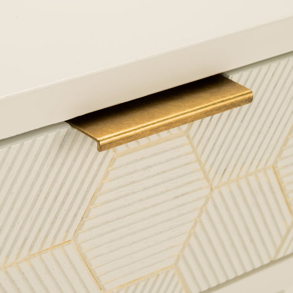 Safavieh Keya Mid-Century Modern Accent Table With Striated Hexagon Drawer And Gold Pull For Stylish Storage White ACC6601A