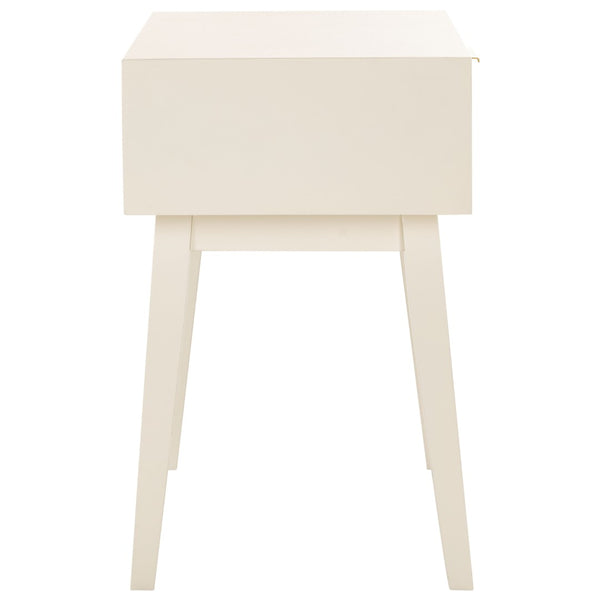 Safavieh Keya Mid-Century Modern Accent Table With Striated Hexagon Drawer And Gold Pull For Stylish Storage White ACC6601A