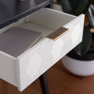 Safavieh Keya Mid-Century Modern Accent Table With Striated Hexagon Drawer And Gold Pull For Stylish Storage Black / White ACC6601B