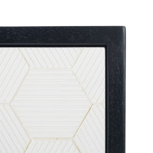 Safavieh Keya Mid-Century Modern Accent Table With Striated Hexagon Drawer And Gold Pull For Stylish Storage Black / White ACC6601B