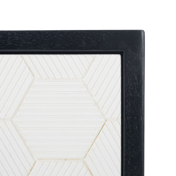 Safavieh Keya Mid-Century Modern Accent Table With Striated Hexagon Drawer And Gold Pull For Stylish Storage Black / White ACC6601B