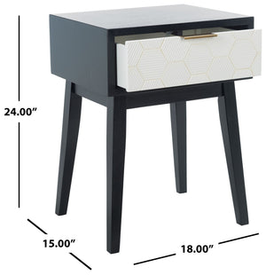 Safavieh Keya Mid-Century Modern Accent Table With Striated Hexagon Drawer And Gold Pull For Stylish Storage Black / White ACC6601B