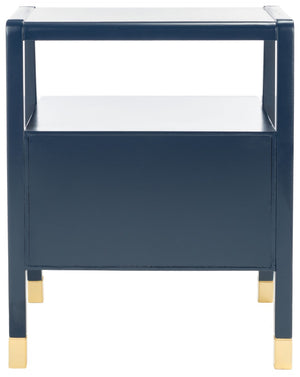 Safavieh Cove Modern Glam Accent Table With Two Drawers And Open Shelf For Stylish Storage Solutions Navy / Gold ACC6602A