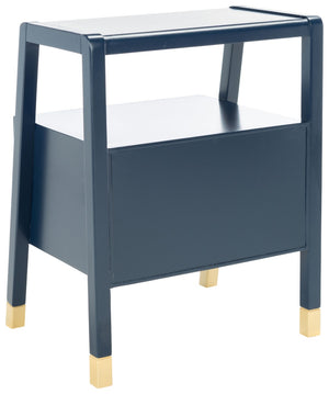 Safavieh Cove Modern Glam Accent Table With Two Drawers And Open Shelf For Stylish Storage Solutions Navy / Gold ACC6602A
