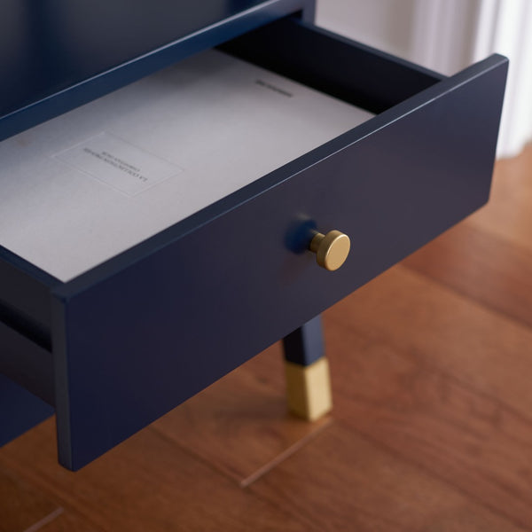 Safavieh Cove Modern Glam Accent Table With Two Drawers And Open Shelf For Stylish Storage Solutions Navy / Gold ACC6602A