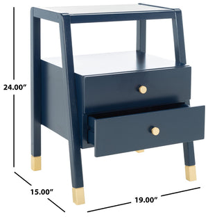 Safavieh Cove Modern Glam Accent Table With Two Drawers And Open Shelf For Stylish Storage Solutions Navy / Gold ACC6602A