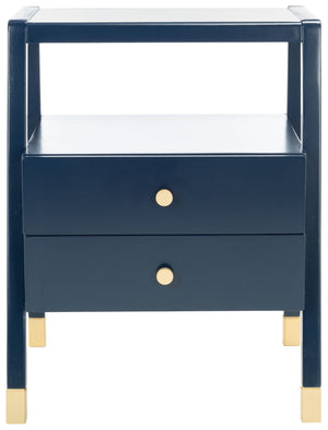 Safavieh Cove Modern Glam Accent Table With Two Drawers And Open Shelf For Stylish Storage Solutions Navy / Gold ACC6602A