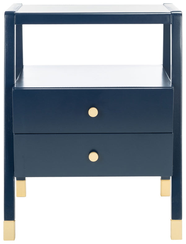 Safavieh Cove Modern Glam Accent Table With Two Drawers And Open Shelf For Stylish Storage Solutions Navy / Gold ACC6602A