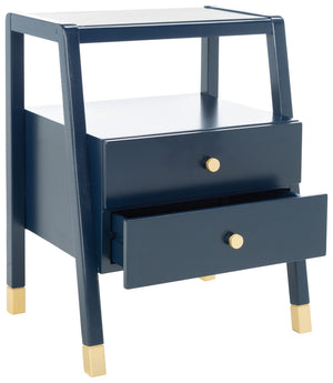 Safavieh Cove Modern Glam Accent Table With Two Drawers And Open Shelf For Stylish Storage Solutions Navy / Gold ACC6602A