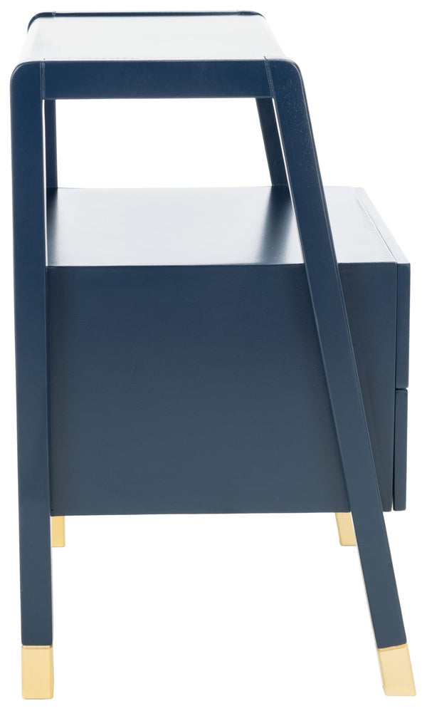 Safavieh Cove Modern Glam Accent Table With Two Drawers And Open Shelf For Stylish Storage Solutions Navy / Gold ACC6602A
