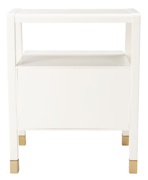 Safavieh Cove Modern Glam Accent Table With Two Drawers And Open Shelf For Stylish Storage Solutions White / Gold ACC6602B