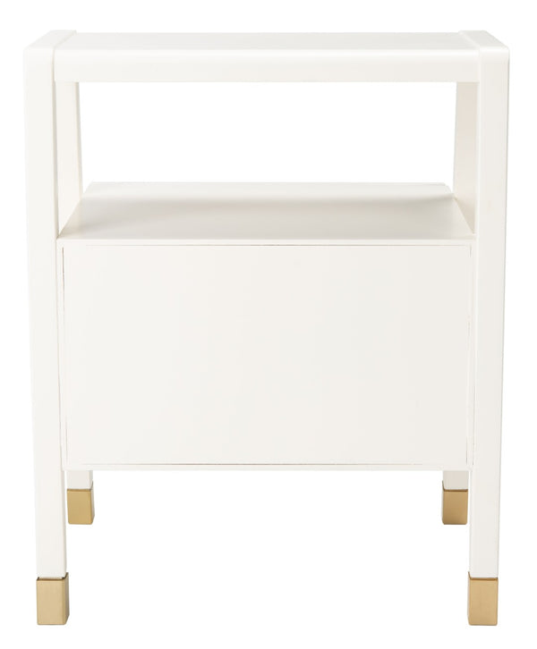 Safavieh Cove Modern Glam Accent Table With Two Drawers And Open Shelf For Stylish Storage Solutions White / Gold ACC6602B