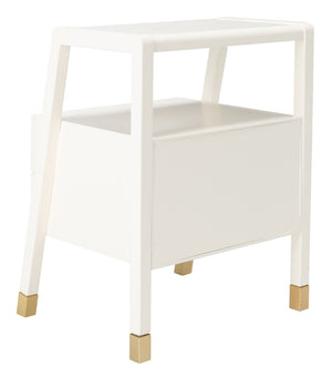 Safavieh Cove Modern Glam Accent Table With Two Drawers And Open Shelf For Stylish Storage Solutions White / Gold ACC6602B