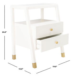 Safavieh Cove Modern Glam Accent Table With Two Drawers And Open Shelf For Stylish Storage Solutions White / Gold ACC6602B