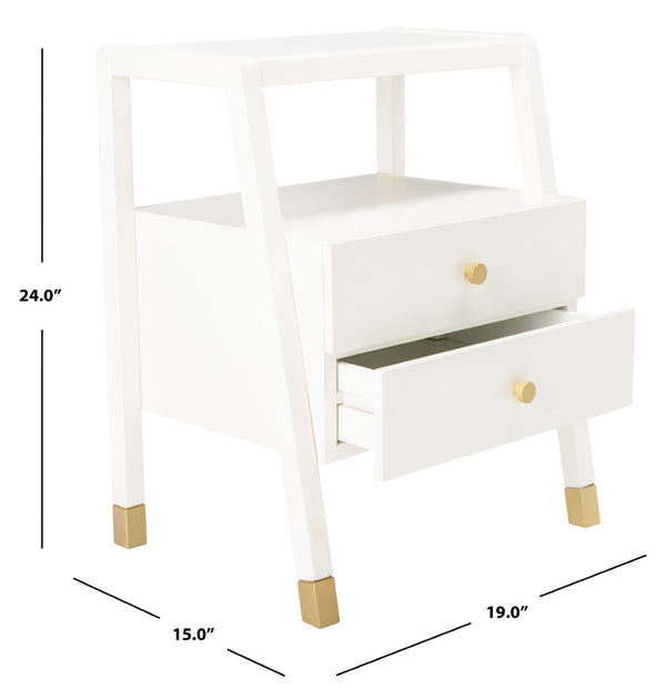 Safavieh Cove Modern Glam Accent Table With Two Drawers And Open Shelf For Stylish Storage Solutions White / Gold ACC6602B