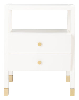 Safavieh Cove Modern Glam Accent Table With Two Drawers And Open Shelf For Stylish Storage Solutions White / Gold ACC6602B
