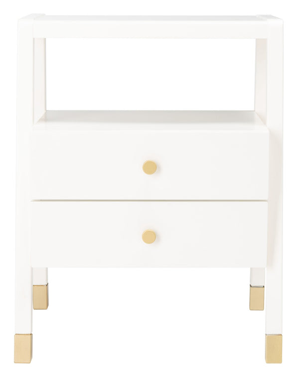 Safavieh Cove Modern Glam Accent Table With Two Drawers And Open Shelf For Stylish Storage Solutions White / Gold ACC6602B