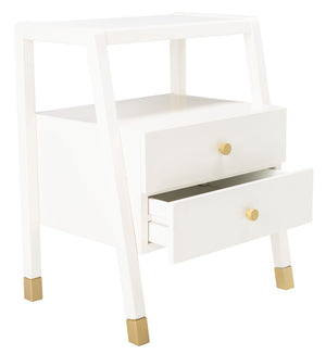 Safavieh Cove Modern Glam Accent Table With Two Drawers And Open Shelf For Stylish Storage Solutions White / Gold ACC6602B