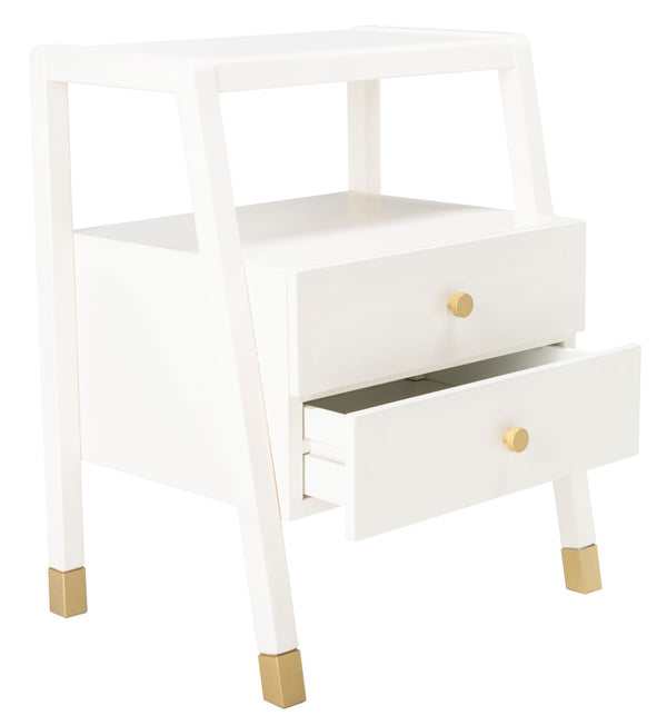Safavieh Cove Modern Glam Accent Table With Two Drawers And Open Shelf For Stylish Storage Solutions White / Gold ACC6602B