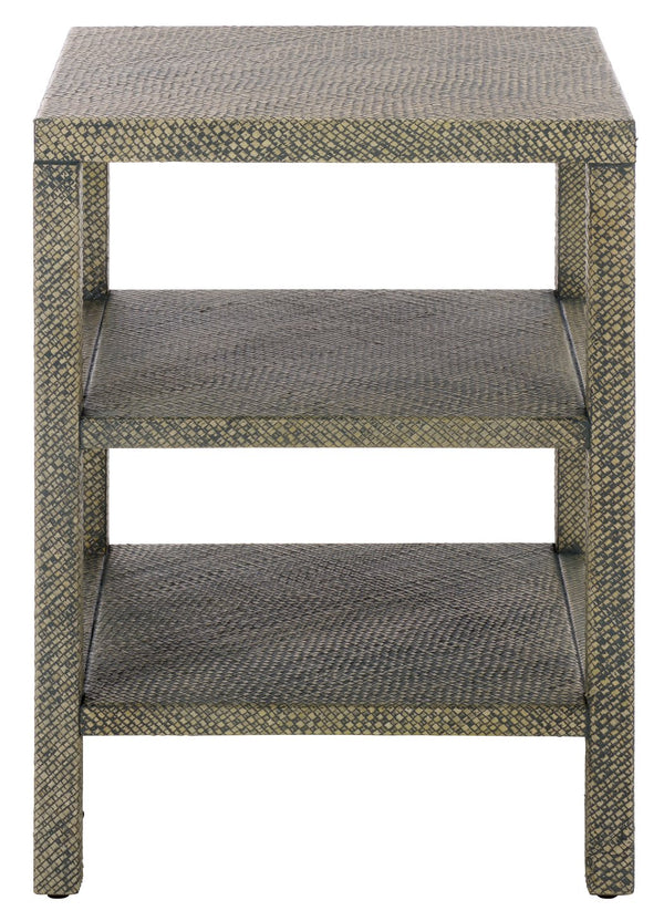 Apis Raffia 2 Shelf Accent Table – Coastal Bayur Wood & Woven Pandan Design With Compact Versatile Storage
