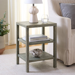 Apis Raffia 2 Shelf Accent Table – Coastal Bayur Wood & Woven Pandan Design With Compact Versatile Storage
