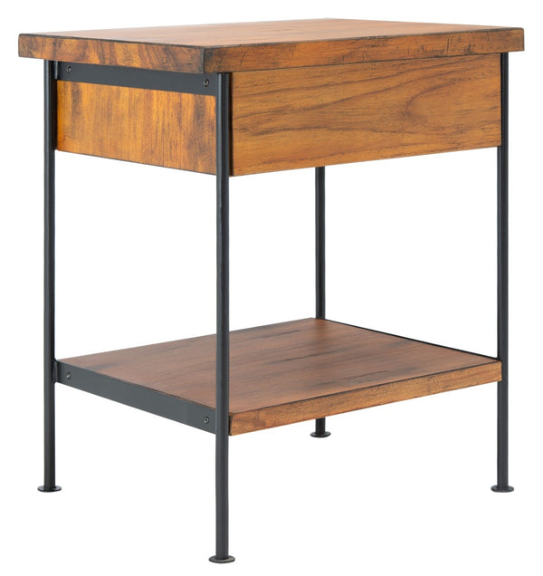 Safavieh Eris Vintage-Inspired Accent Table With Drawer & Shelf - Chic Brown Wood & Black Steel Design ACC6604A