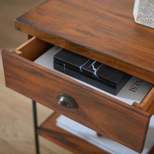 Safavieh Eris Vintage-Inspired Accent Table With Drawer & Shelf - Chic Brown Wood & Black Steel Design ACC6604A