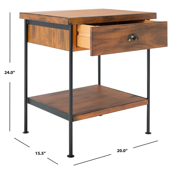 Safavieh Eris Vintage-Inspired Accent Table With Drawer & Shelf - Chic Brown Wood & Black Steel Design ACC6604A