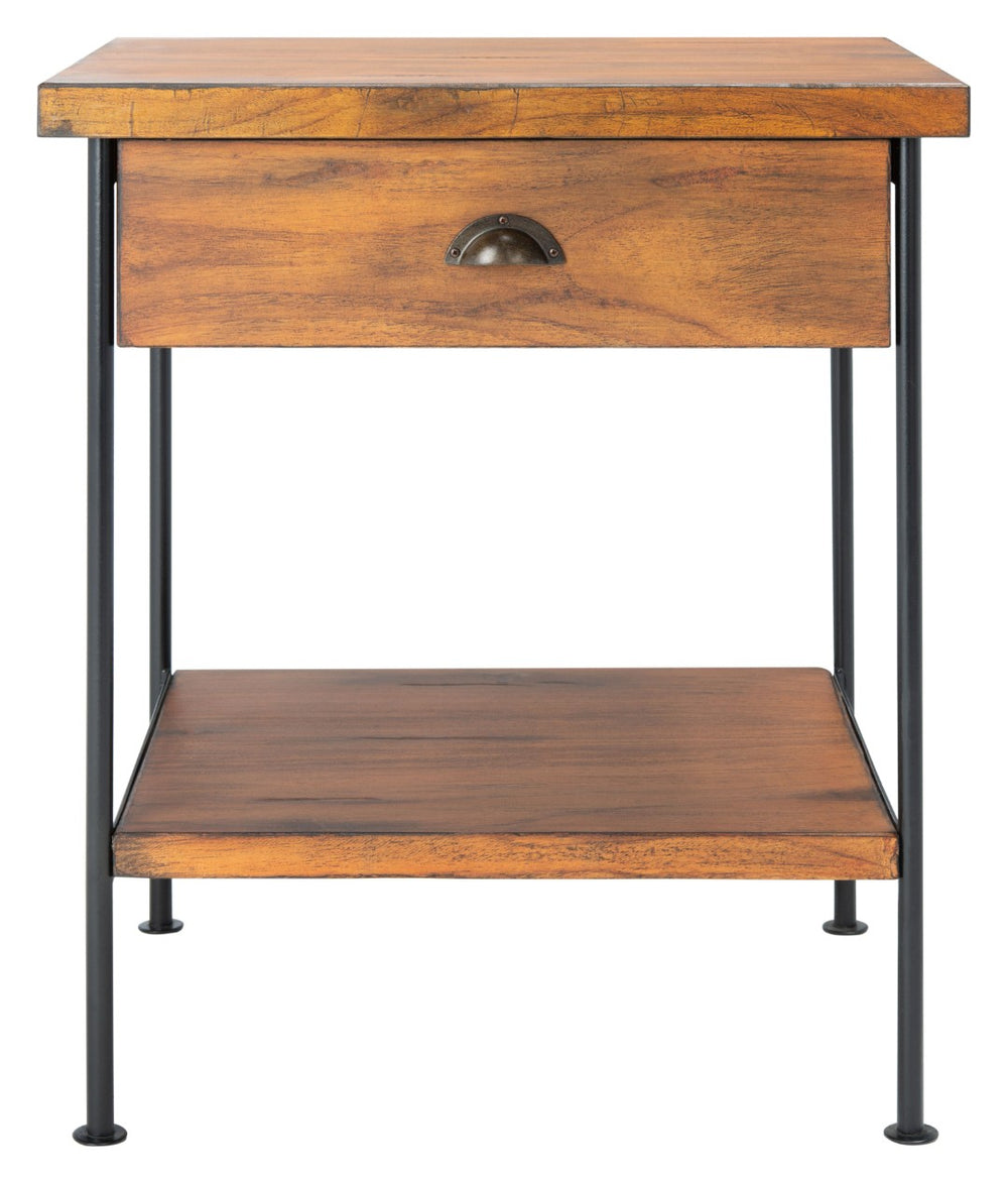 Safavieh Eris Vintage-Inspired Accent Table With Drawer & Shelf - Chic Brown Wood & Black Steel Design ACC6604A