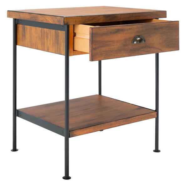 Safavieh Eris Vintage-Inspired Accent Table With Drawer & Shelf - Chic Brown Wood & Black Steel Design ACC6604A