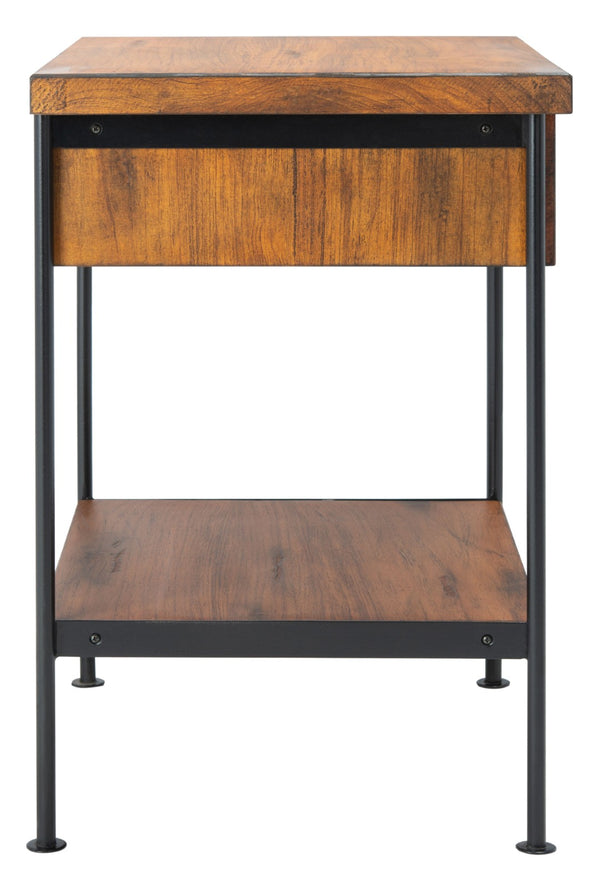 Safavieh Eris Vintage-Inspired Accent Table With Drawer & Shelf - Chic Brown Wood & Black Steel Design ACC6604A