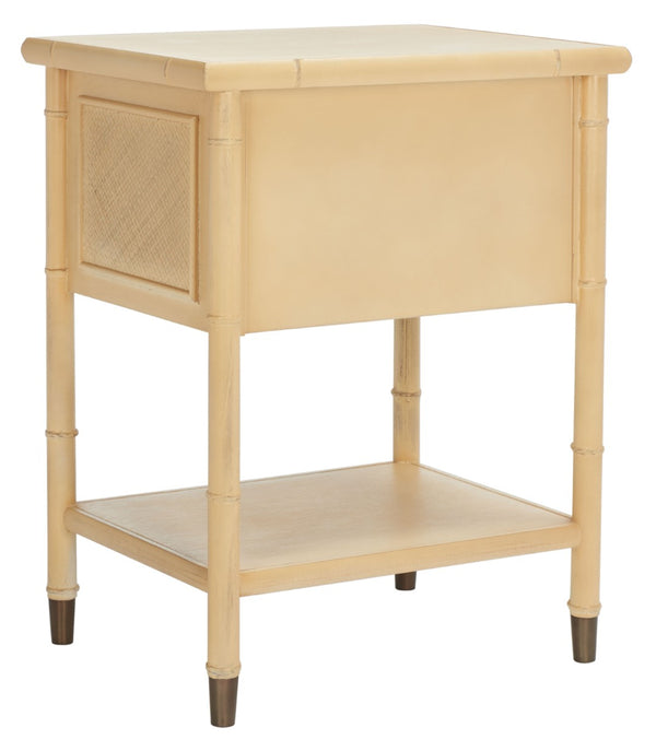 Safavieh Ahab Chic Bamboo-Style Accent Table With Textured Drawers And Open Shelf For Stylish Storage Solutions Light Blonde / Gold ACC6606A