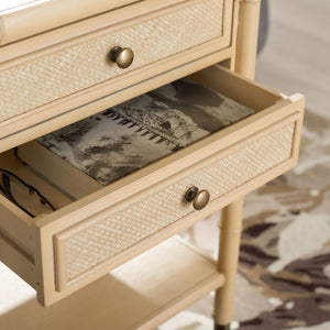 Safavieh Ahab Chic Bamboo-Style Accent Table With Textured Drawers And Open Shelf For Stylish Storage Solutions Light Blonde / Gold ACC6606A