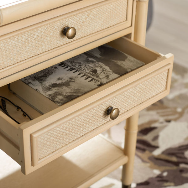 Safavieh Ahab Chic Bamboo-Style Accent Table With Textured Drawers And Open Shelf For Stylish Storage Solutions Light Blonde / Gold ACC6606A