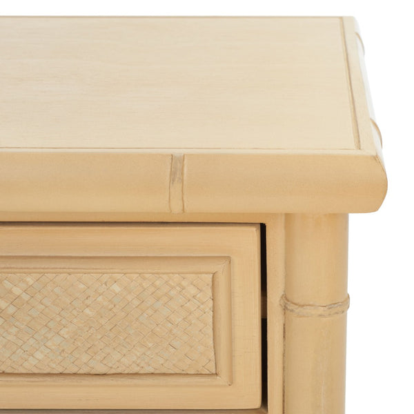 Safavieh Ahab Chic Bamboo-Style Accent Table With Textured Drawers And Open Shelf For Stylish Storage Solutions Light Blonde / Gold ACC6606A